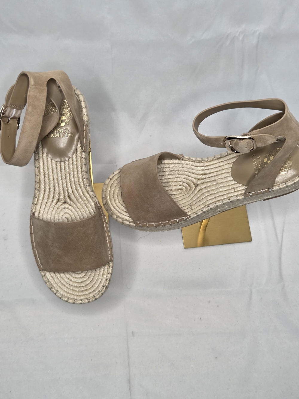 Vince Camuto Taupe Suede Ankle-Strap Espadrille Sandals